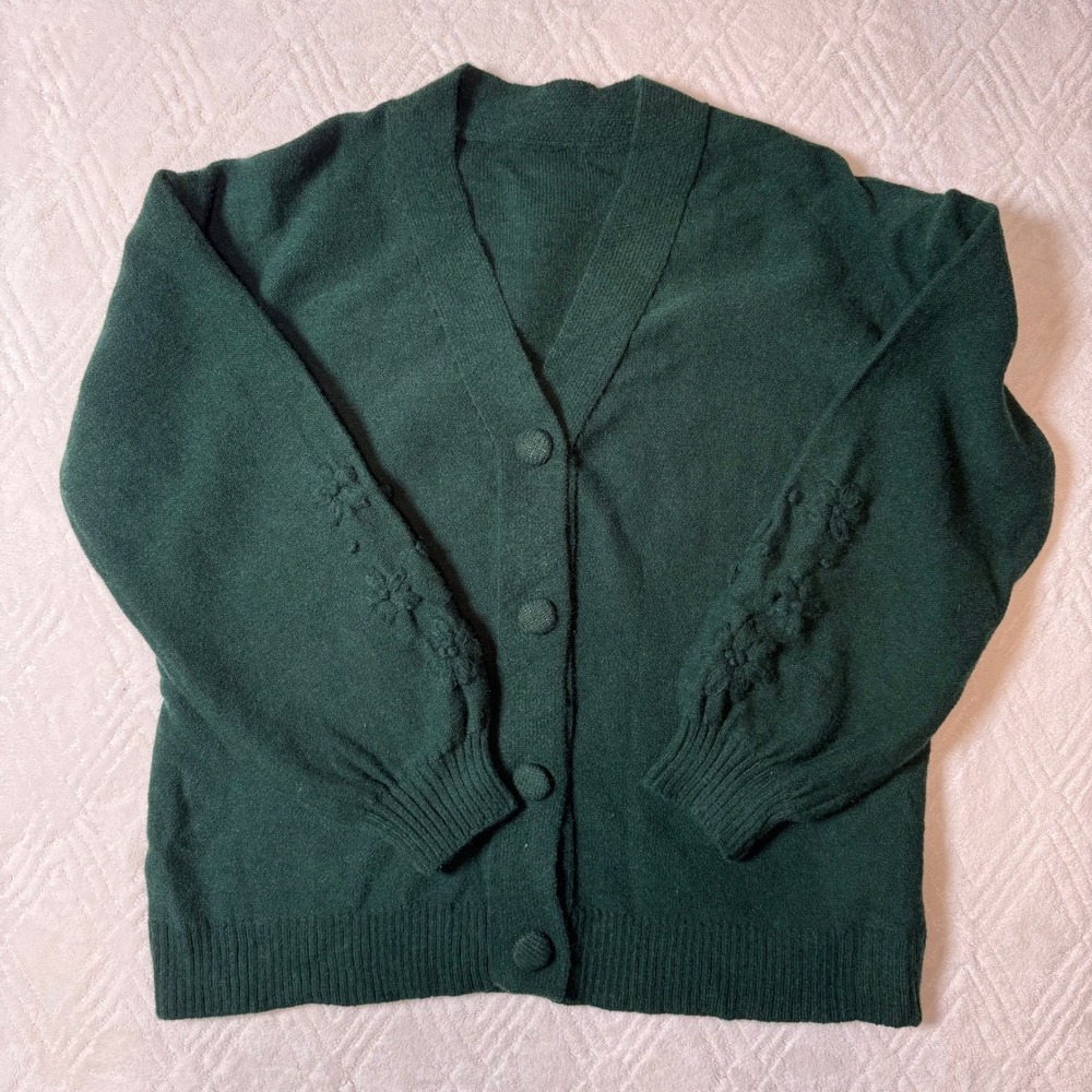 Cottagecore Romantic SHEIN Forest Green Floral Embroidered Cardigan L